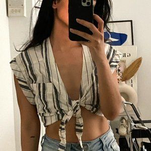 FREE PEOPLE Striped Tie Top
